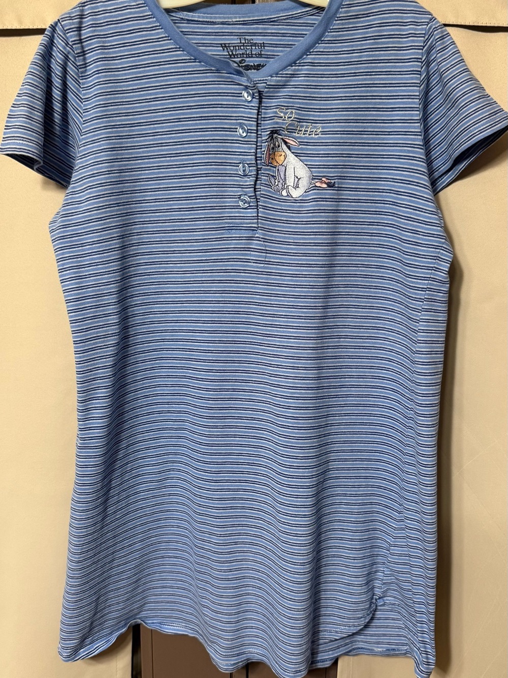 Blue Striped Girls' Short-Sleeve Nightgown with Disneys Eyore Embroidery